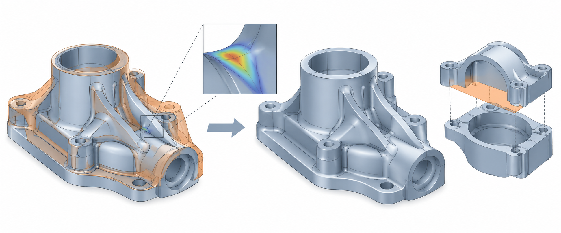 A localized surface-difference comparison between source and repaired geometry, paired with a downstream operation check