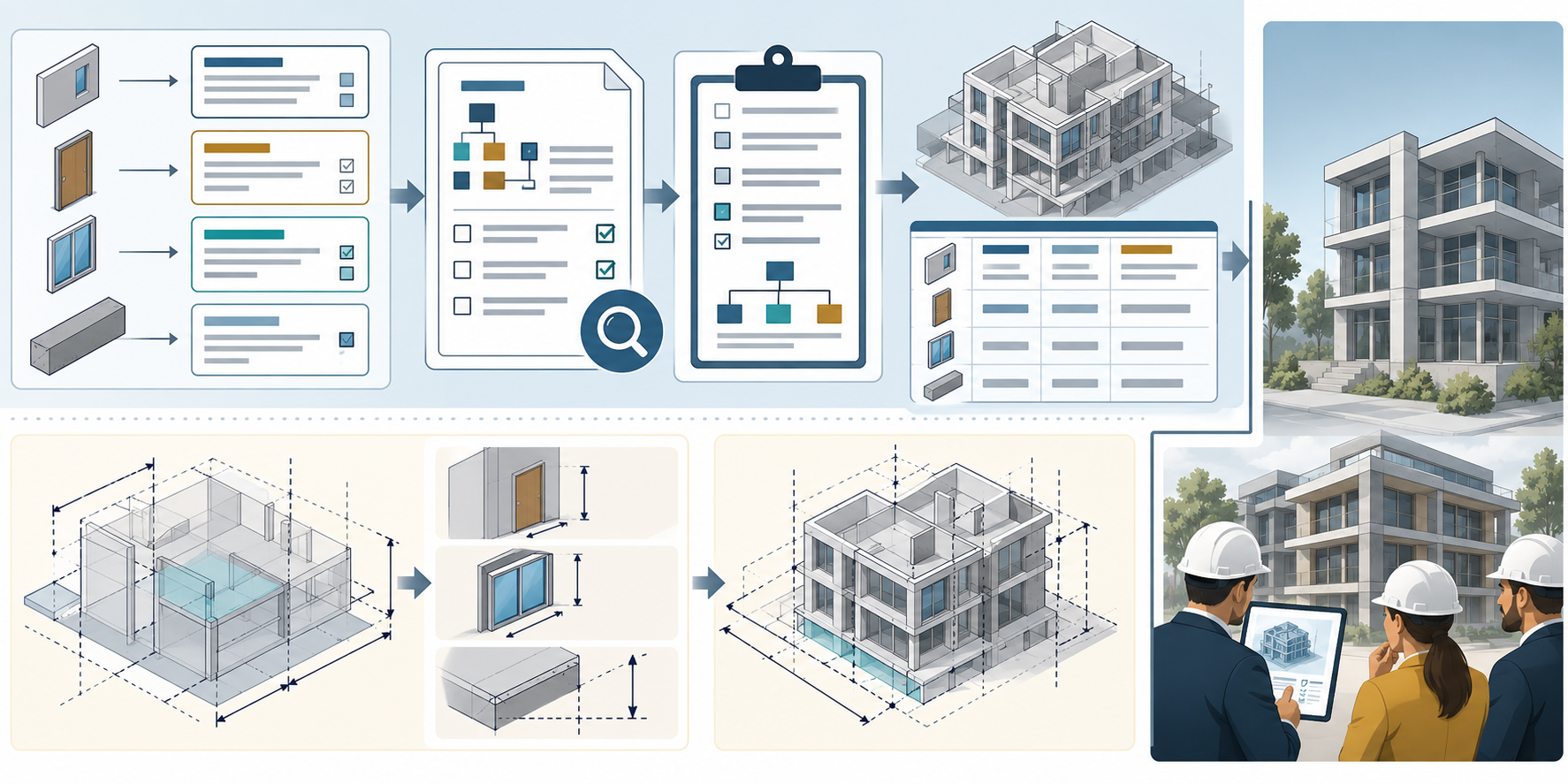 Project information requirements move through IDS document checks and IFC model checking, while geometry and project acceptance remain separate checks.